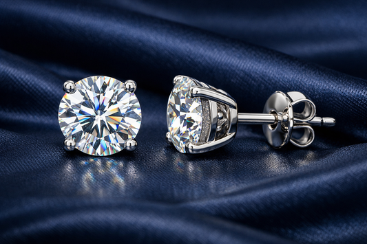 lab grown diamond stud earrings, 1.00 total carat weight, D color, VVS1 clarity in white gold setting