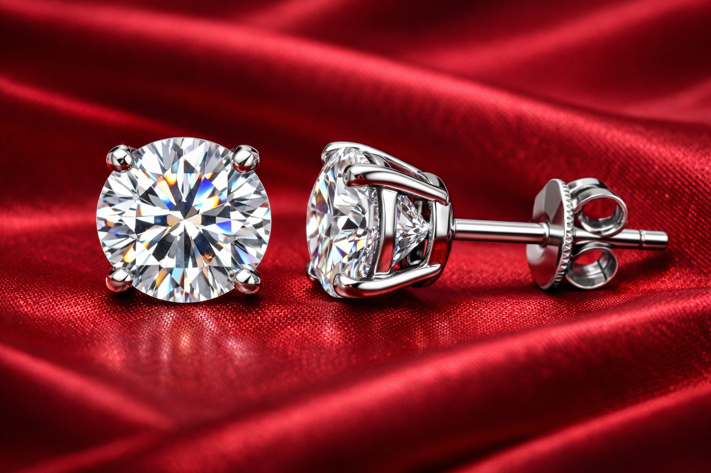 lab grown diamond stud earrings, 1.00 total carat weight, F color, VS2 clarity in white gold setting