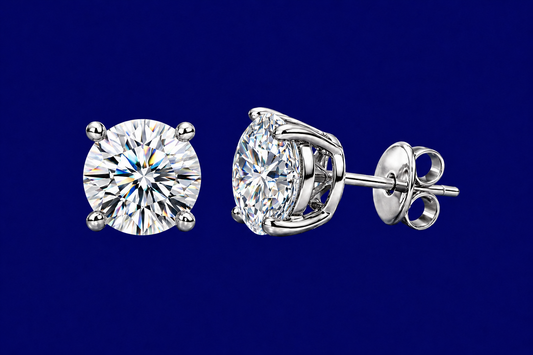 Diamond Stud Earrings - 2.0 TCW - Round Brilliant, 14K White Gold