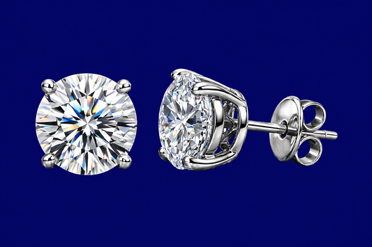 lab grown diamond std earrings in gold or platinum settings with varying total carat weights 
