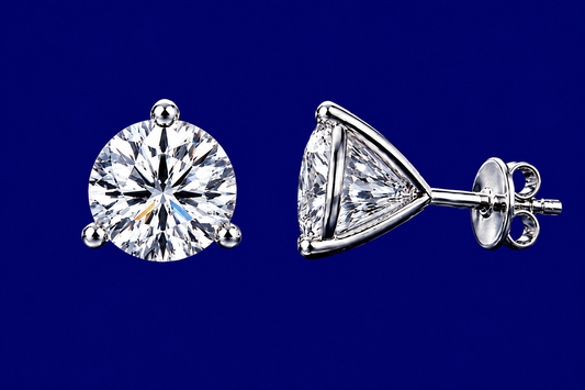 A pair of 3.00 tcw Lab Grown diamond stud earrings, each stone set in a 3-prong Martini setting, crafted in 14K White Gold