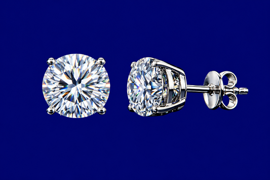 Diamond Stud Earrings - 4.0 TCW - Round Brilliant, 14K White Gold
