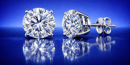 Diamond Stud Earrings - 5.0 tcw - Classic Round Cut, 14K Gold