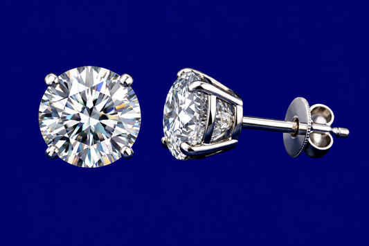 Diamond Stud Earrings - 5.0 TCW - Round Brilliant, 14K White Gold