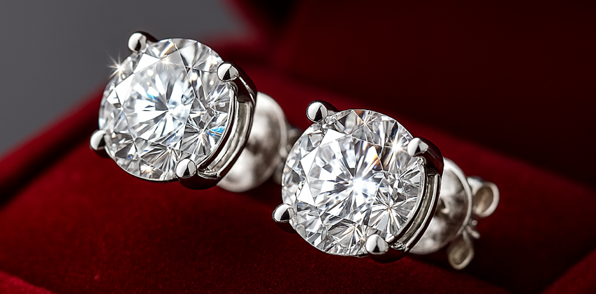 Diamond Stud Earrings - 2.0 tcw - Classic Round Cut, 14K Gold