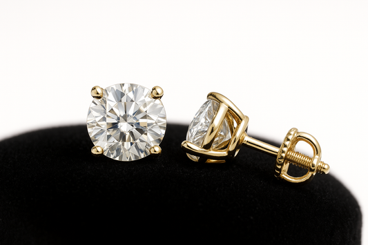 Earrings Diamond Stud - 4.0 CTW Lab Grown Diamond; 4-Prong 14kt Yellow Gold Setting; Screw backs; IGI Certified