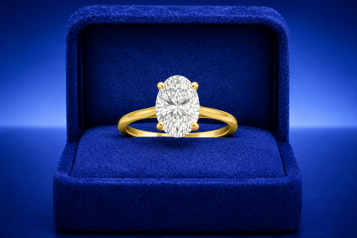 2.02 Carat Oval Lab-Grown Diamond Solitaire Ring | D Color | VS1 Clarity | 14K Yellow Gold