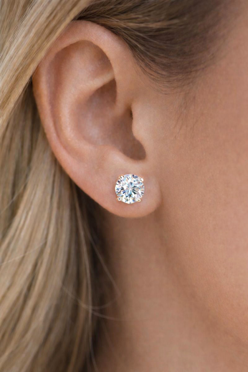 Diamond Stud Earrings - 3.0 tcw - Classic Round Cut, 14K Gold
